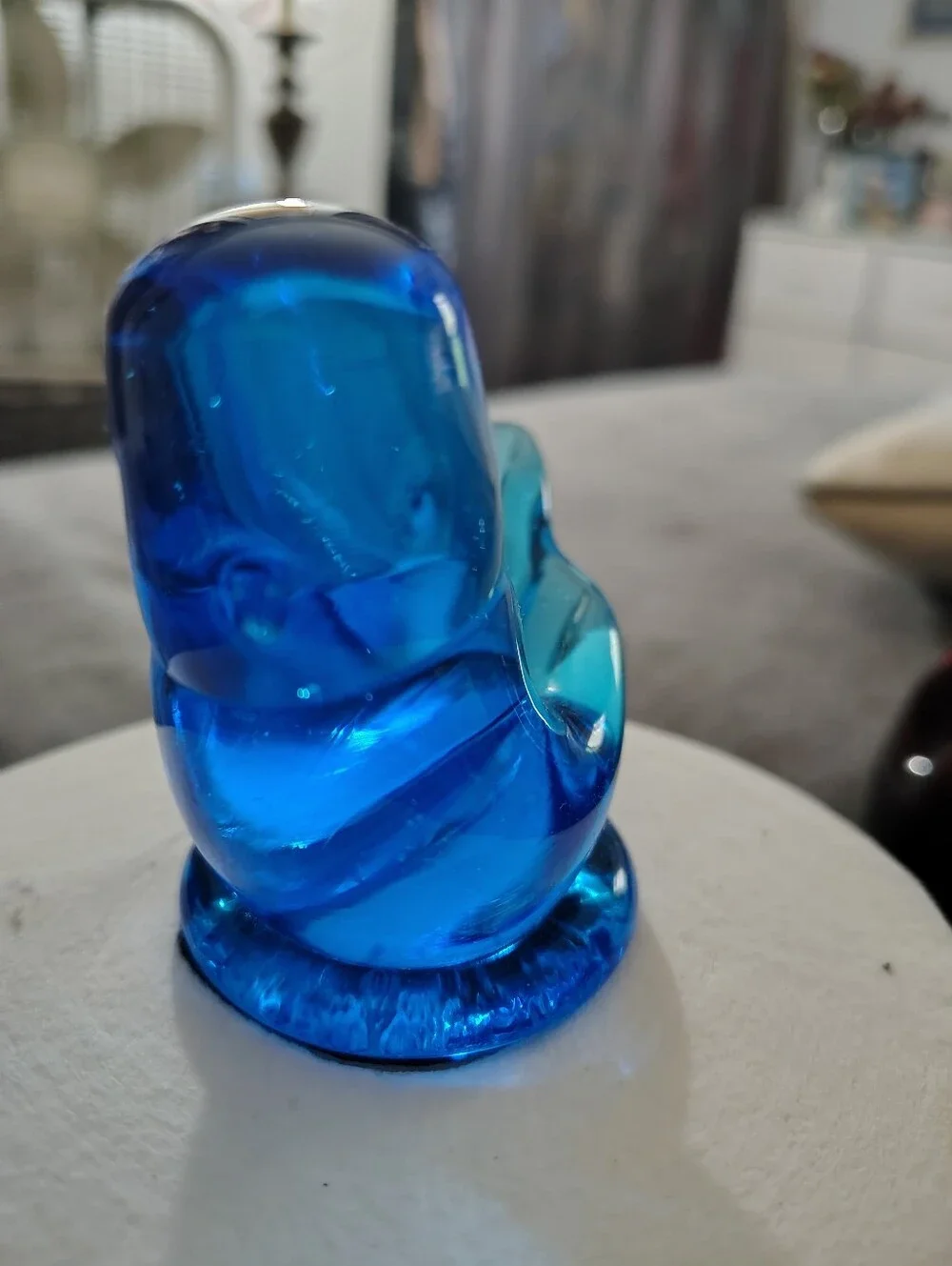 Signed 1993 Blue Glass  Bird Figurine - Bluebird Of Happiness By Leo Ward